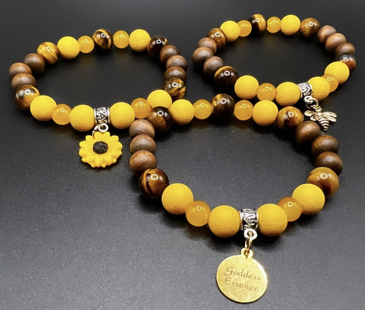 Sunflower tigers eye Stack set of 3 bracelets