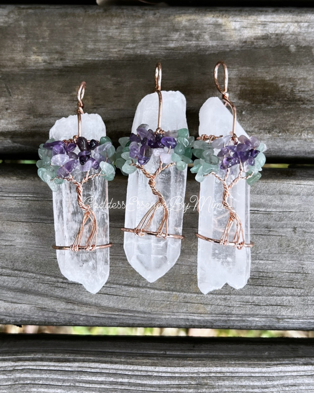 Large Green Aventurine & Amethyst Tree of Life Quartz Protection Necklace