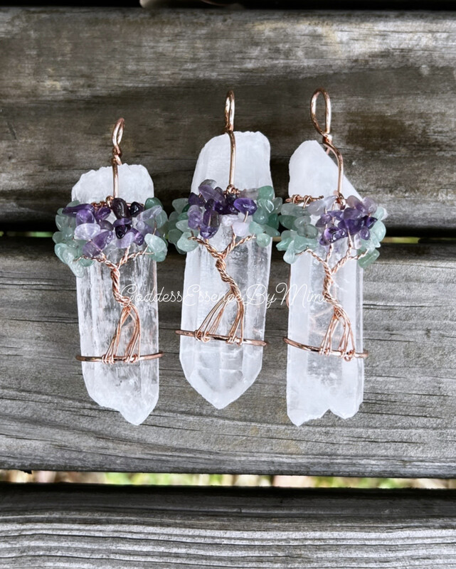 Large Green Aventurine & Amethyst Tree of Life Quartz Protection Necklace