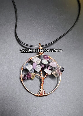 Fluorite Tree of Life Gemstone necklace for Focus Fluorite Tree of Life Gemstone necklace for Focus