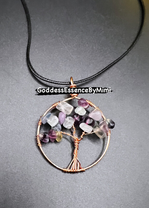 Fluorite Tree of Life Gemstone necklace for Focus