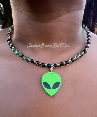 High Quality Adjustable Obsidian & Green Tigers Eye Alien Choker