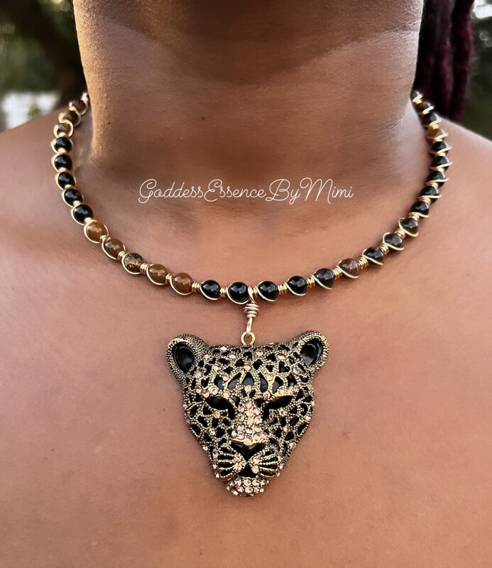 High Quality Adjustable Obsidian,  Tigers Eye leopard charm Choker