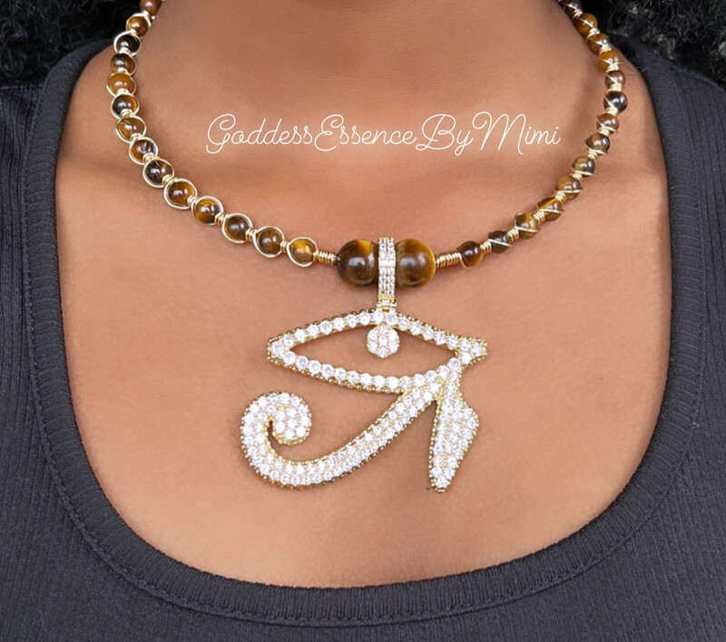 Adjustable Gold Iced Out Eye Of Ra Gemstone Choker