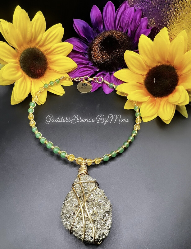 High Quality SUPER Money Magnet Manifest Abundance Citrine, Green Aventurine & Pyrite Crystal Adjustable Choker