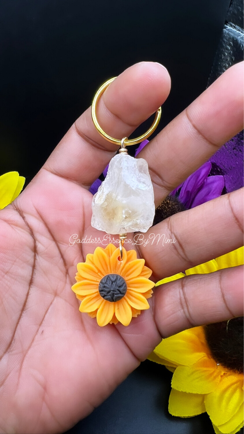 Citrine Sunflower Joy Abundance Clarity. Keychain