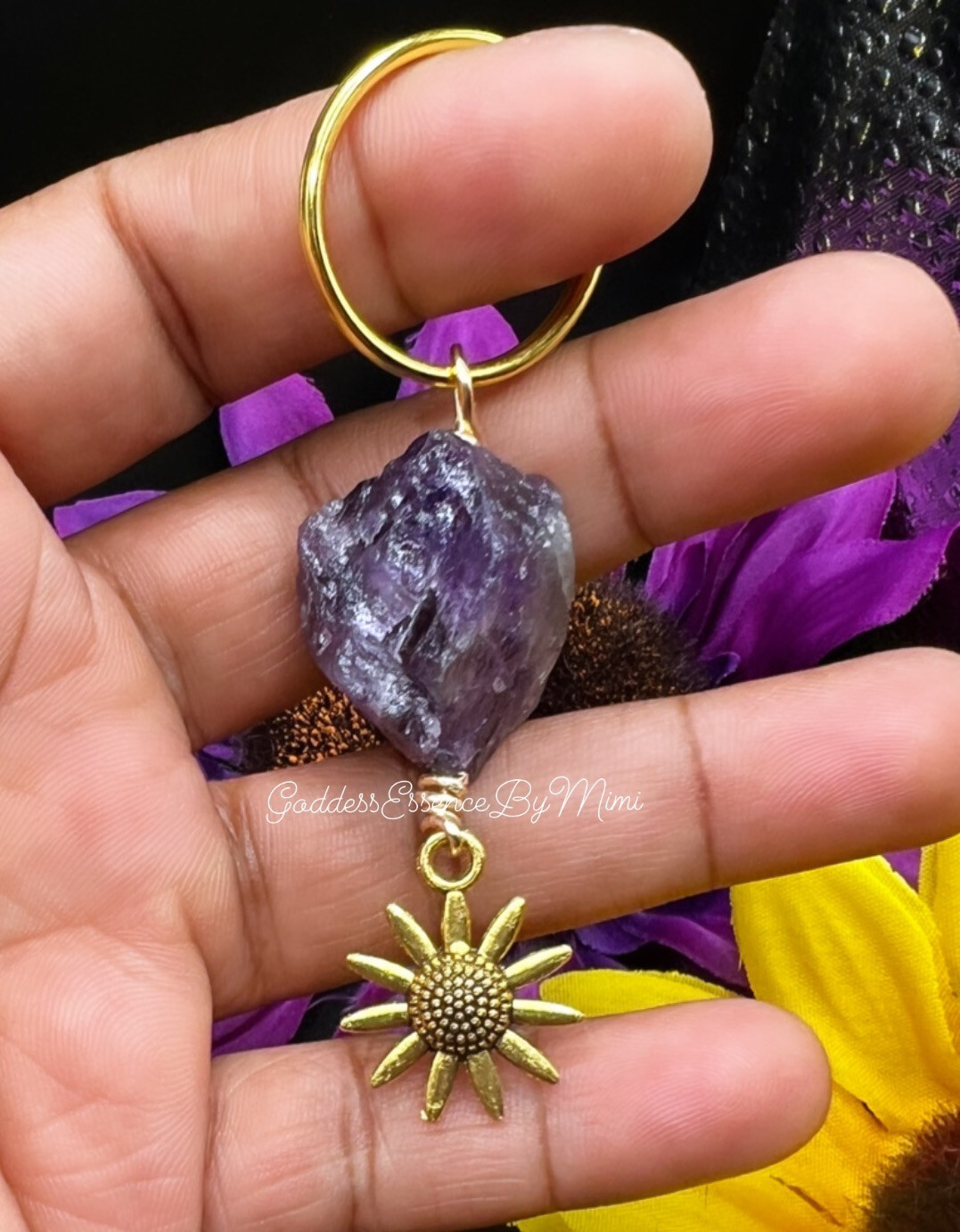 Amethyst Sunflower Protection, Cleansing, Intuition Keychain