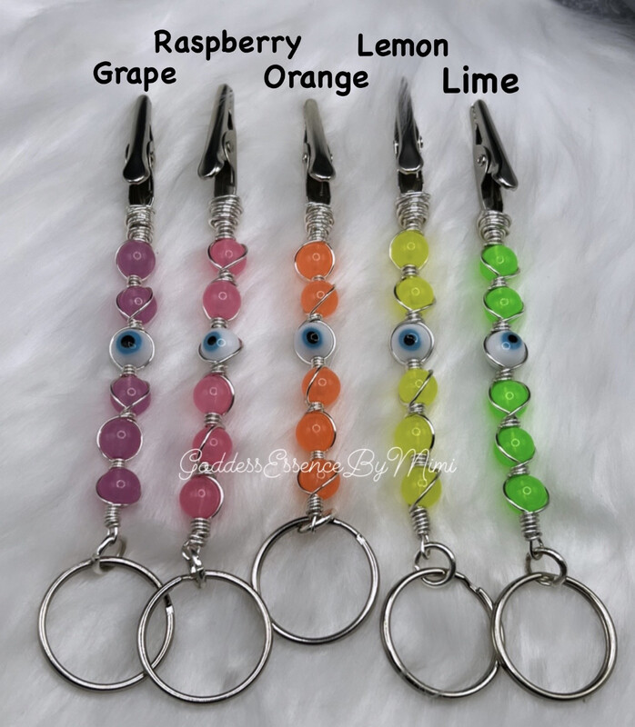 Glow in dark Evil Eye Handmade Beaded Keychain Card Clip ATM Debit/Credit Card Clip Puller/Grabber, Bracelet Assistant, Long Nails Helper
