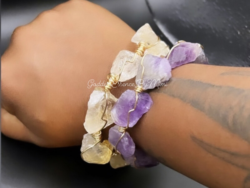 Raw Crystal wire wrapped Bangle