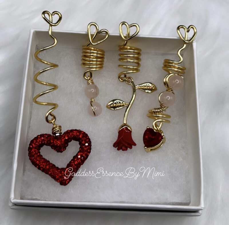 Rose Quartz Crystal Heart Be Mine Valentines Day Gift Loc Jewelry set of 4