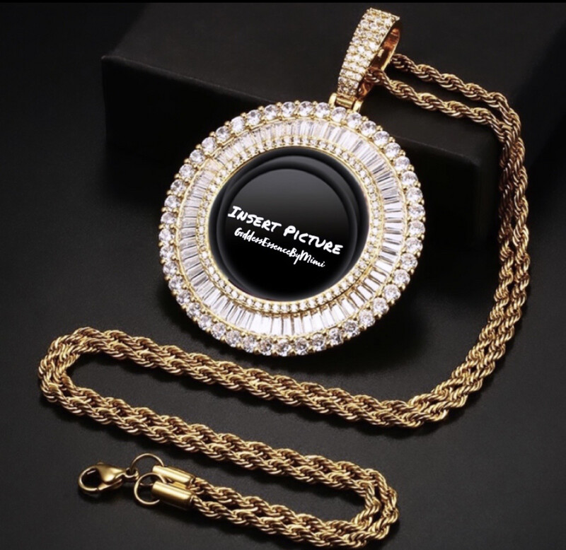 High Quality 5A+ Baguette Photo Necklace/ Non Tarnish  hypoallergenic W/ Cz diamonds (Customize)