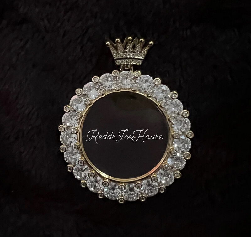 High Quality 5A+ Big Ice Rocks Photo Necklace/ Non Tarnish hypoallergenic W/ Cz diamonds (Customize)