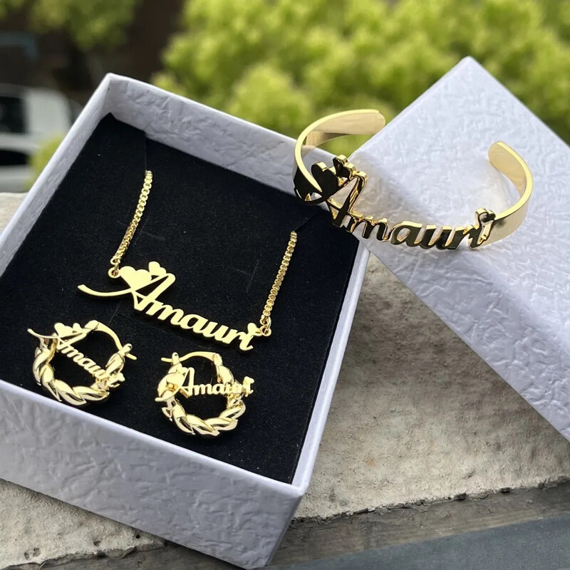 Baby/Kids/Adults High Quality Waterproof Custom Name Necklace/Earrings/Bracelet Sets