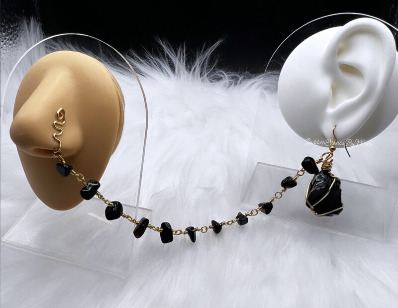 Crystal Nose Cuff Chain Dangle Nugget Earring