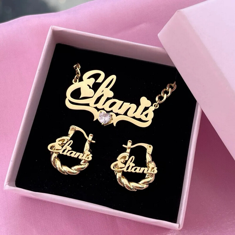 Baby/Kids/Adults High Quality Waterproof Custom Name Necklace/Earrings/Bracelet Sets