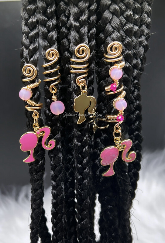 Pink Barbie Themed Loc/Braid hair Jewelry set of 4