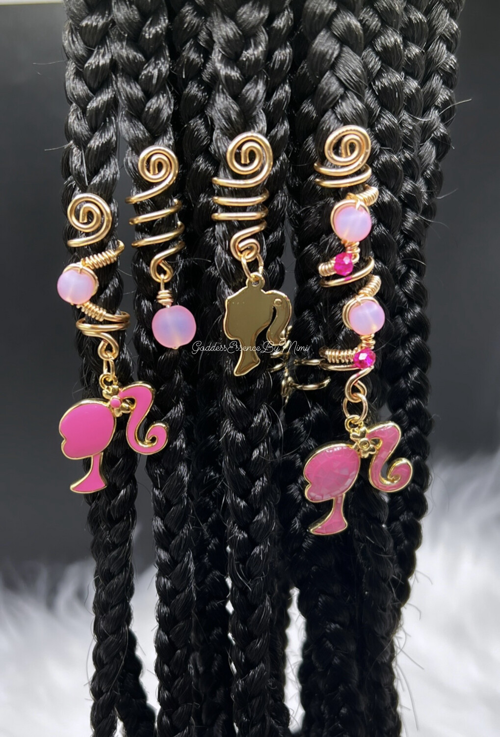 Pink Barbie Themed Loc/Braid hair Jewelry set of 4