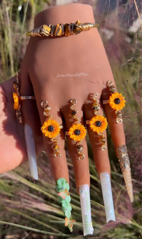 Sunflower Goddess Art Crystal Freestyle Ring
