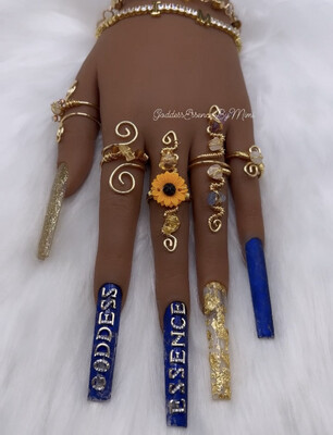 Sunflower Goddess Art 5 ring freestyle citrine & Moonstone Crystal Ring Set