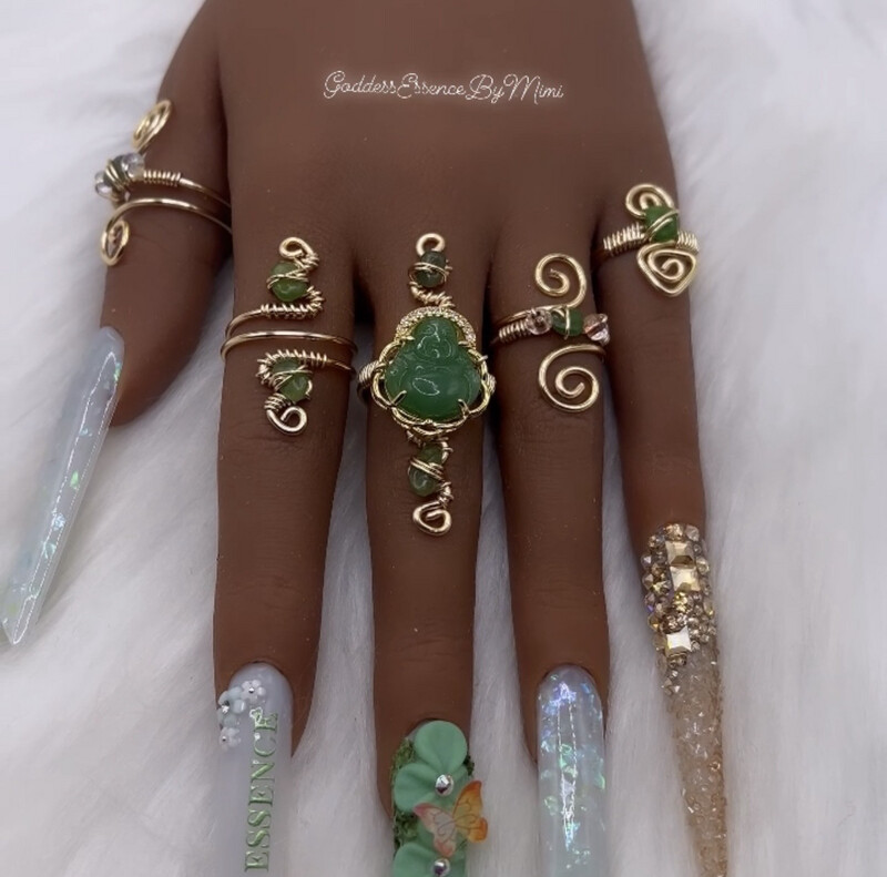 Buddha Goddess Art 5 ring freestyle Jade Crystal Ring Set