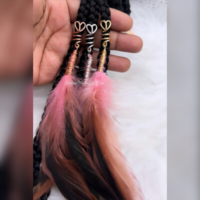 Pink Feather Loc and Braid Jewelry