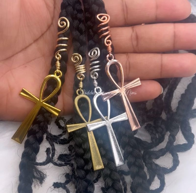 Ankh Cross Loc and Braid Jewelry