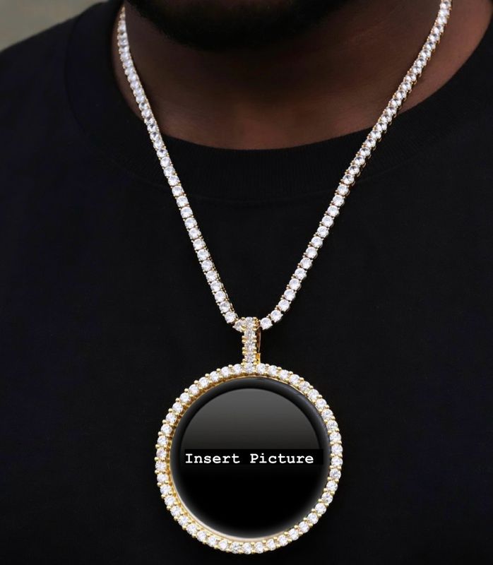 High Quality 68mm 5A+ Bling Photo Necklace/ Non Tarnish  hypoallergenic W/ Cz diamonds  (Customize)