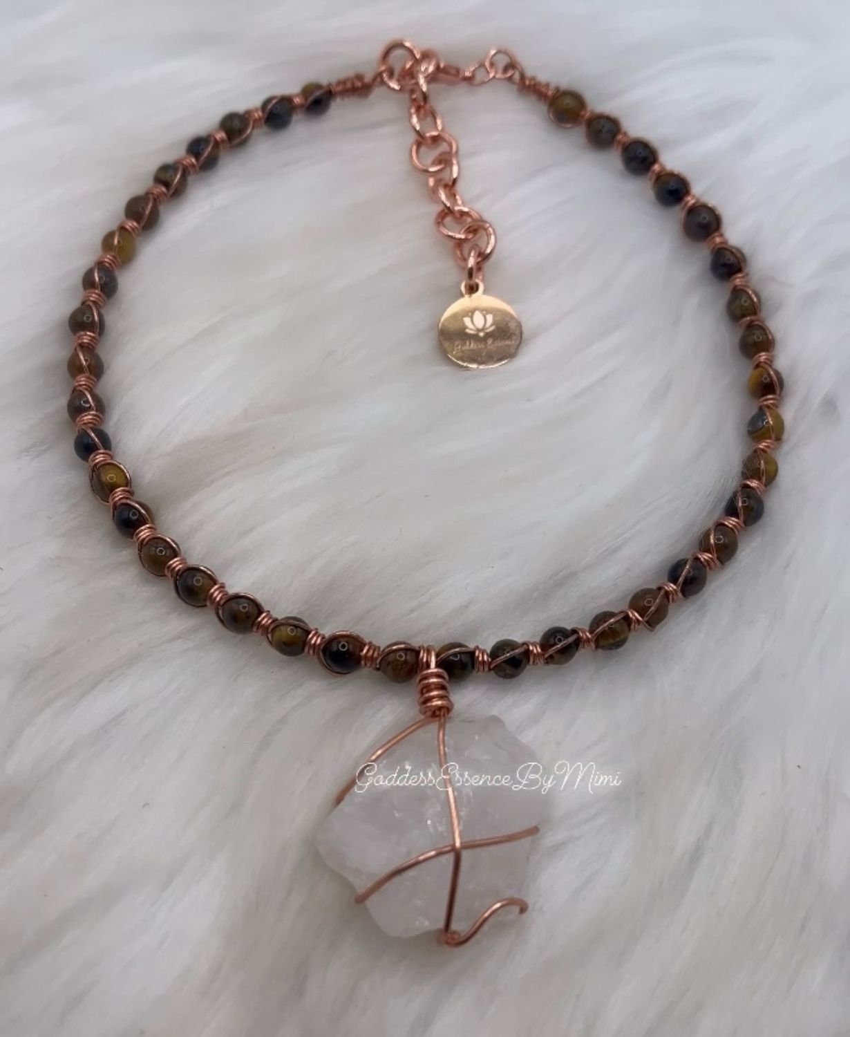 High Quality Adjustable tigerseye with raw quartz Crystal Choker