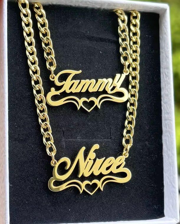 High Quality Waterproof Gold Cuban Link Heart underlined Crown Name Necklace/choker