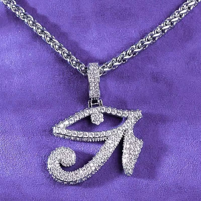 14k 5A Baguette CZ Bling Eye Of Horus Hand Necklace 14k 5A Baguette CZ Bling Eye Of Horus Hand Necklace