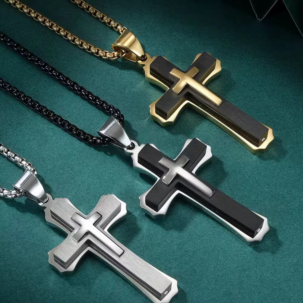 High Quality Hypoallergenic Non Tarnish Triple Lay Cross Necklace