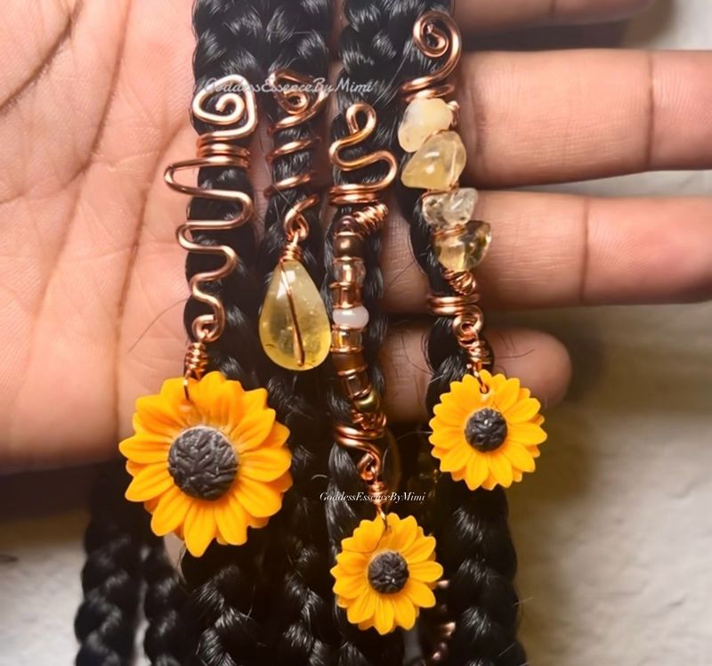 Citrine Sunflower crystal Braid & Loc Jewelry set of 4