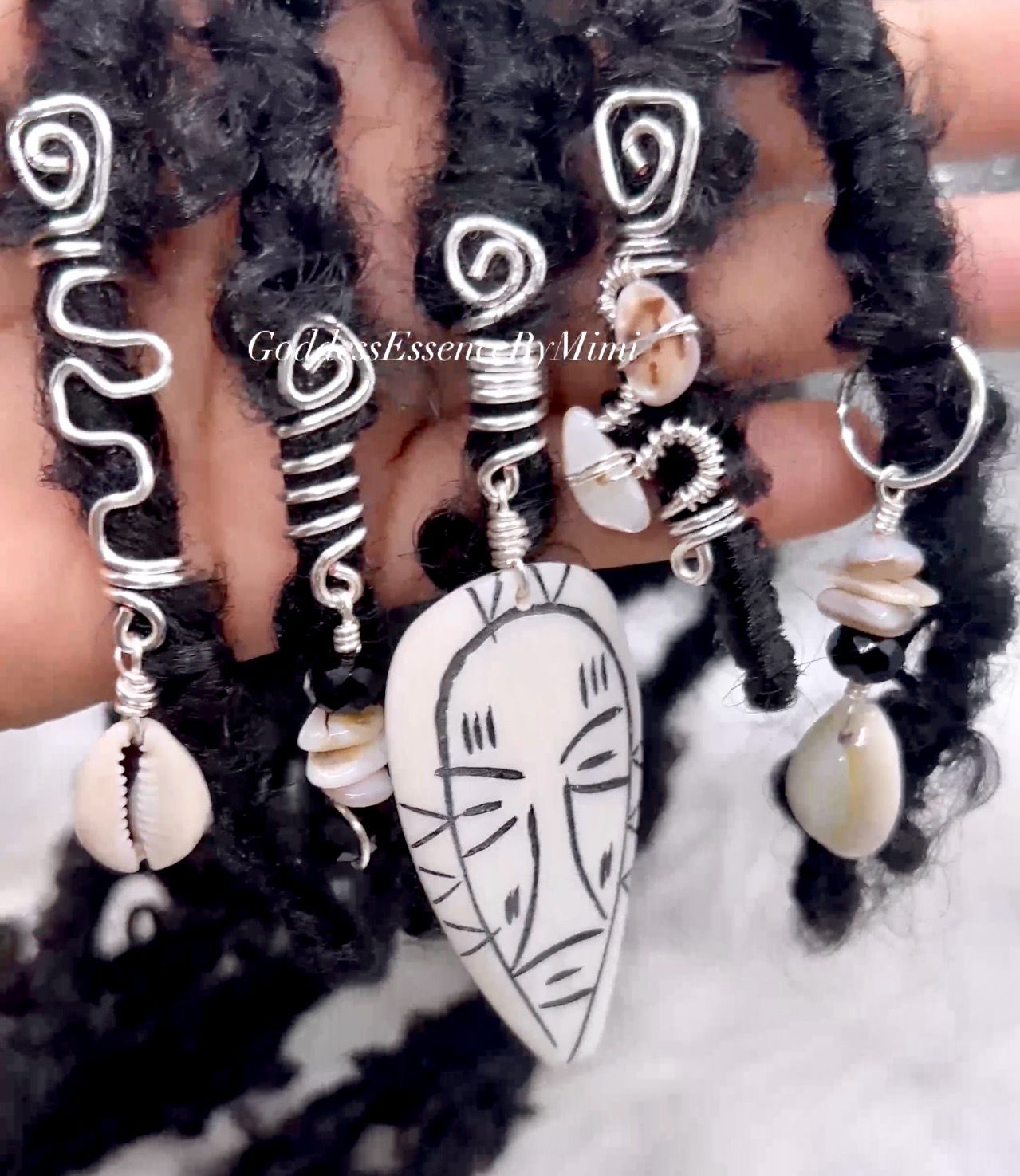 Tribal mask cowrie shell seashell Loc/Braid jewelry