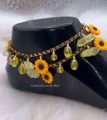 Sunny Days sunflower & crystals adjustable Anklet Sunny Days sunflower & crystals adjustable Anklet