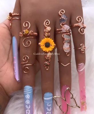 Sunflower Goddess Art 5 ring freestyle citrine & Moonstone Crystal Ring Set Sunflower Goddess Art 5 ring freestyle citrine & Moonstone Crystal Ring Set