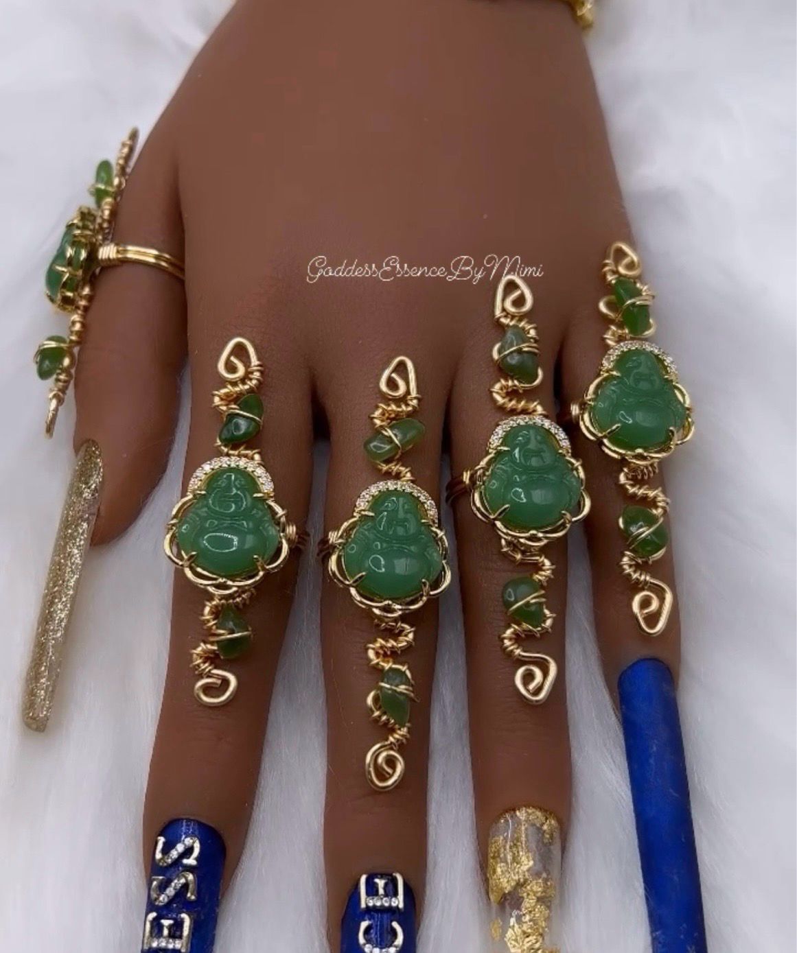 Jade Buddha Goddess Art Crystal Freestyle Ring