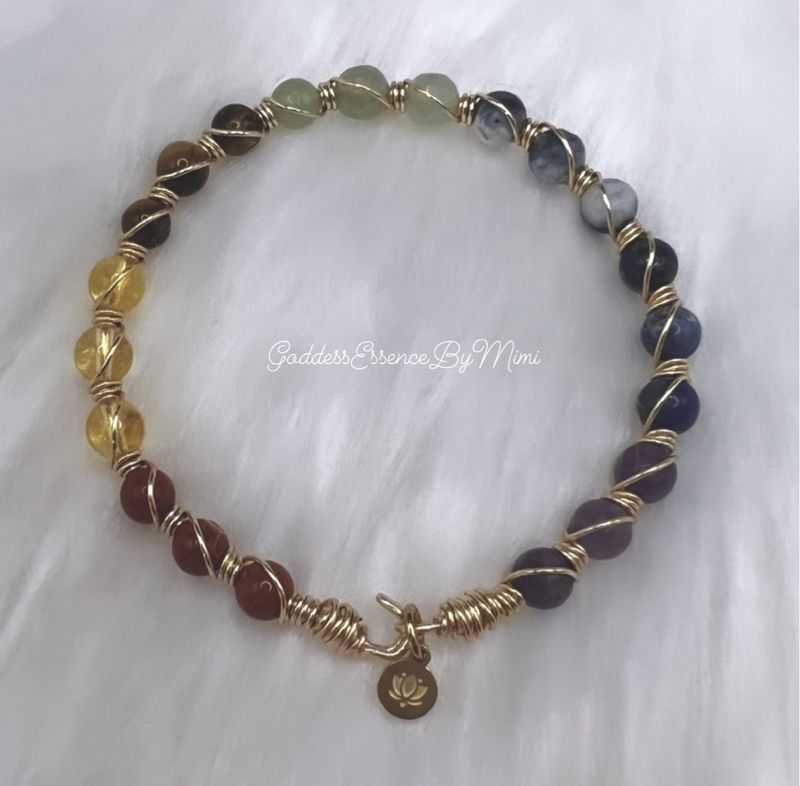 Chakra Crystal wire wrapped Bangle bracelet