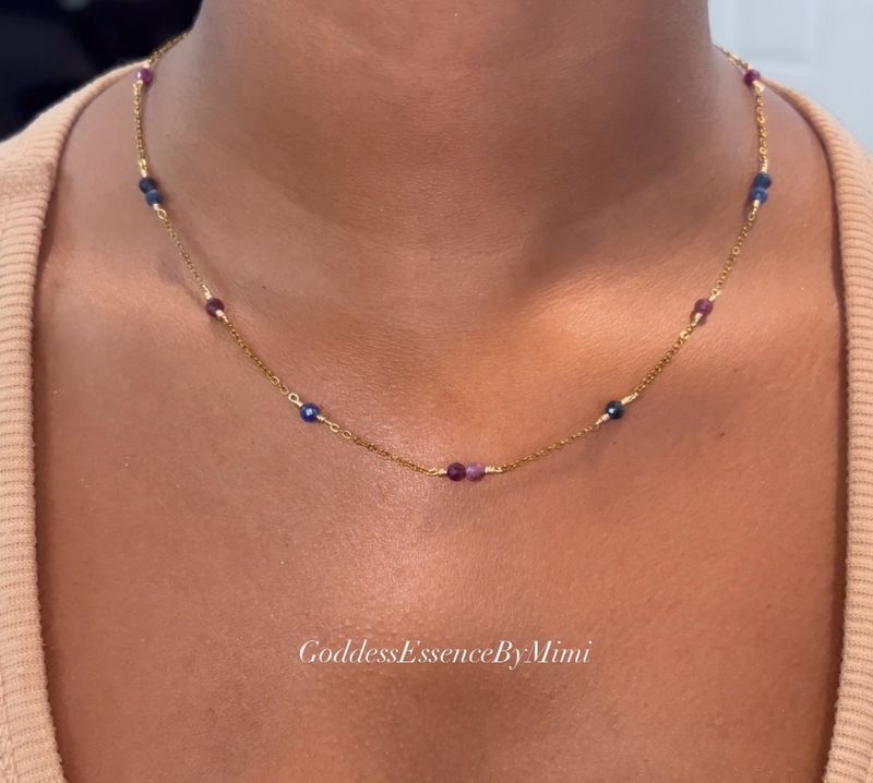 Waterproof Hypoallergenic Natural Ruby Sapphire Necklace