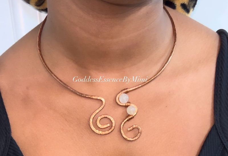 Hand Hammered Raw Copper Crystal Necklace