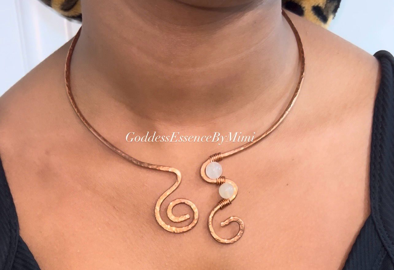 Hand Hammered Raw Copper Crystal Necklace