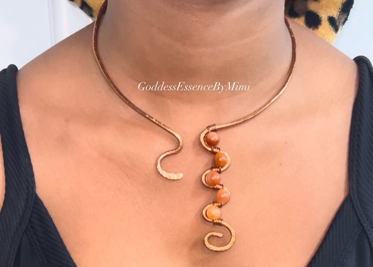 Hand Hammered Raw Copper Crystal Necklace