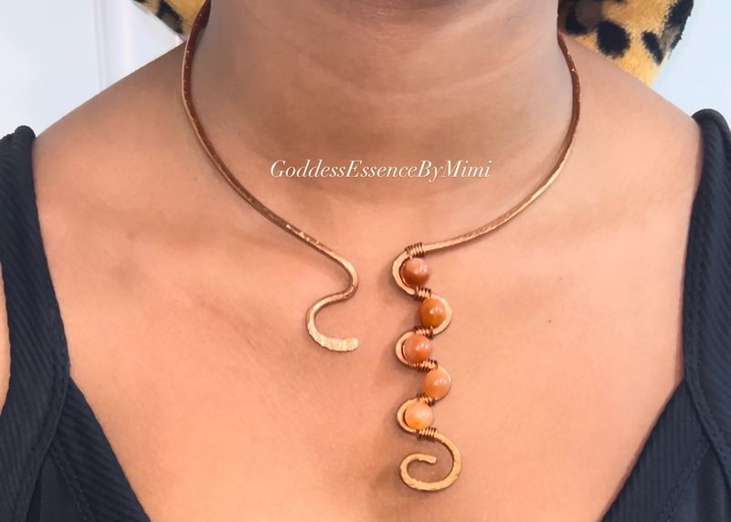 Hand Hammered Raw Copper Crystal Necklace