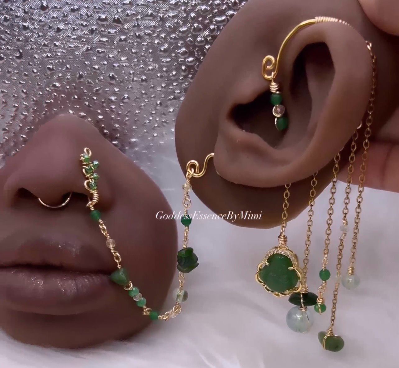 Jade Buddha Crystal Chain Nose Cuff Ear Cuff Jade Buddha Crystal Chain Nose Cuff Ear Cuff