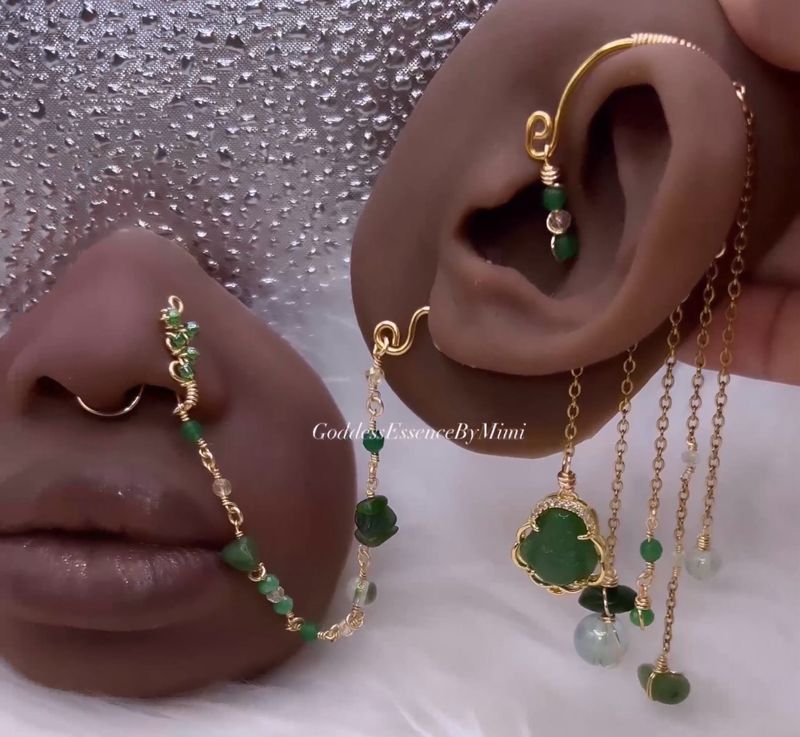 Jade Buddha Crystal Chain Nose Cuff Ear Cuff Jade Buddha Crystal Chain Nose Cuff Ear Cuff