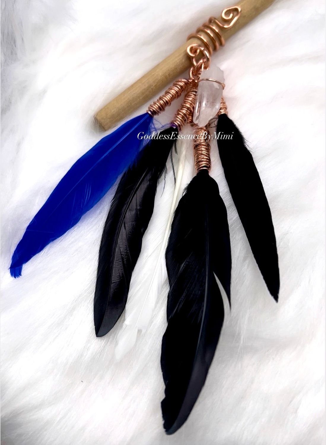 5 Feather and Quartz Crystal Loc and Braid Jewelry
