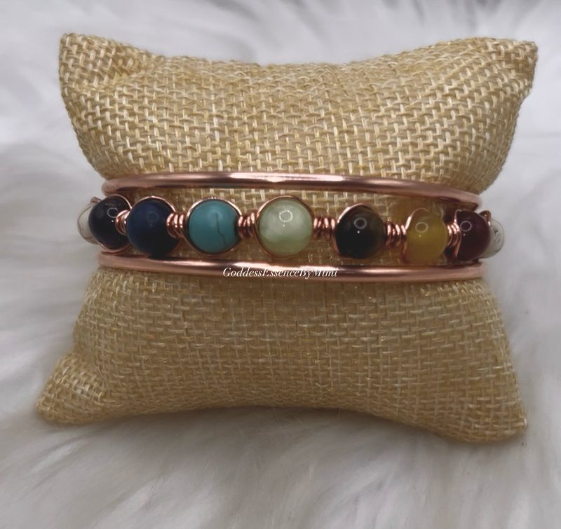 Raw Copper Chakra Goddess Bracelet Bangle Set