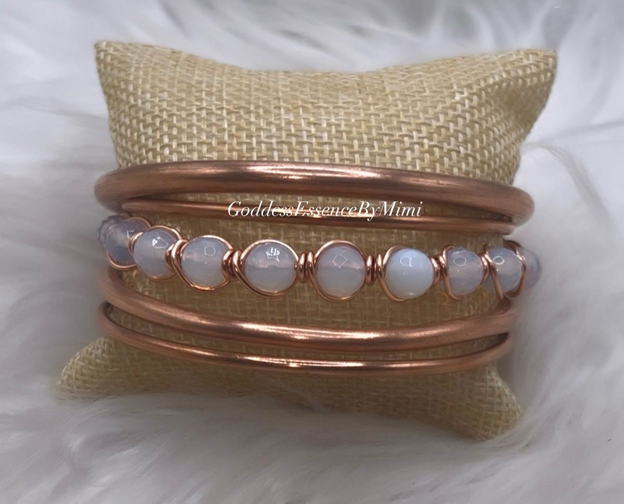 Raw Copper Crystal wire wrapped Bangle Set