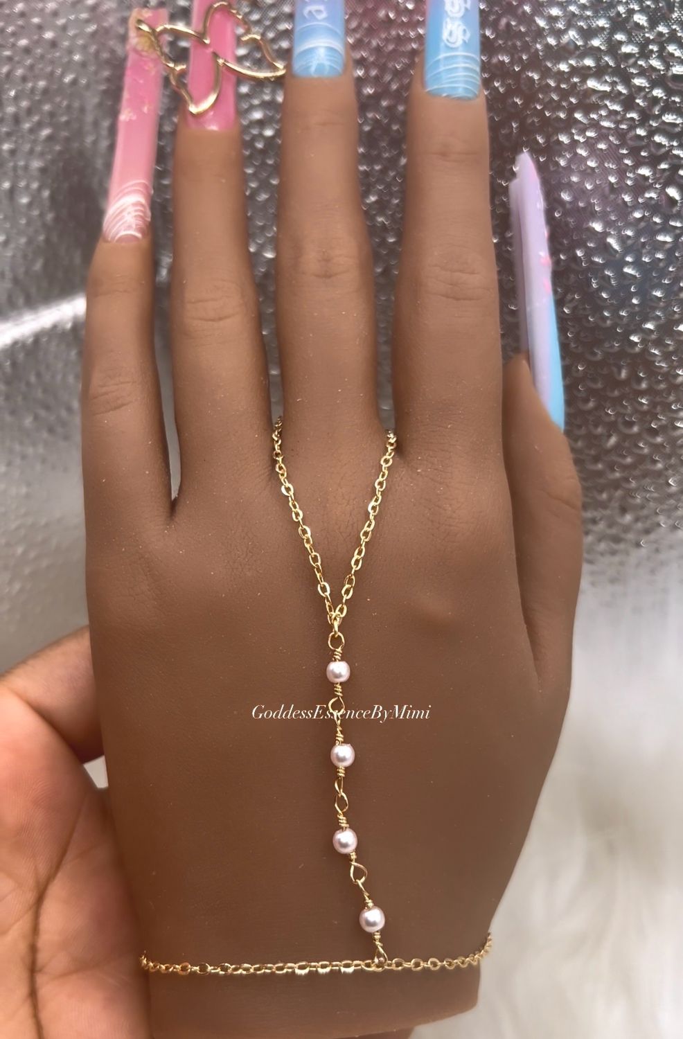 Adorned Goddess Faux Pearl Ring to bracelet Hand Chain Adorned Goddess Faux Pearl Ring to bracelet Hand Chain