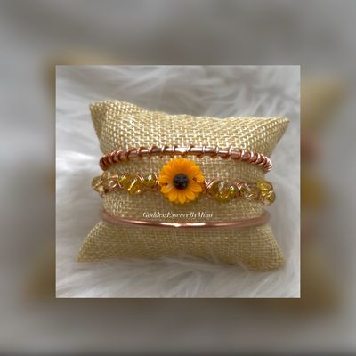 Raw Copper Sunflower Citrine Crystal wire wrapped Bangle Set Raw Copper Sunflower Citrine Crystal wire wrapped Bangle Set