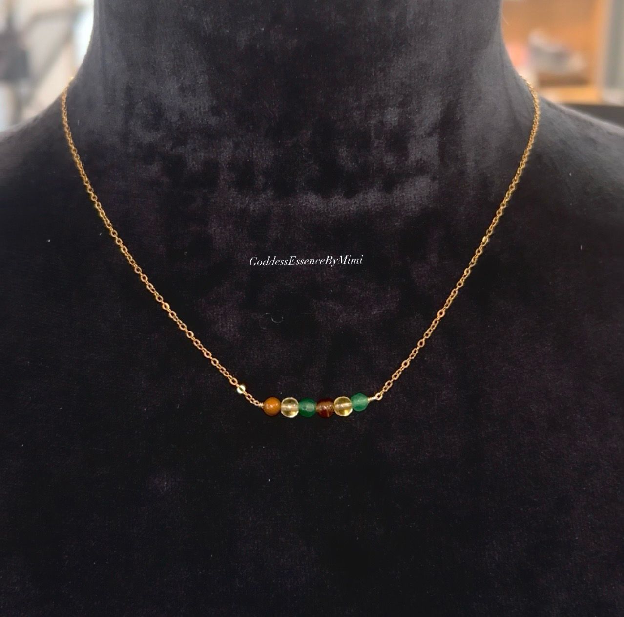 Citrine, Tigerseye, Green Jade Necklace
